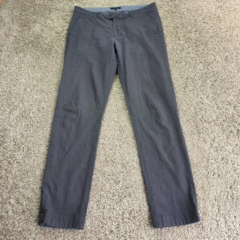 Ted Baker Holloden Chino Pants Mens 32R Grey Slim Fit Textured Casual Outdoor